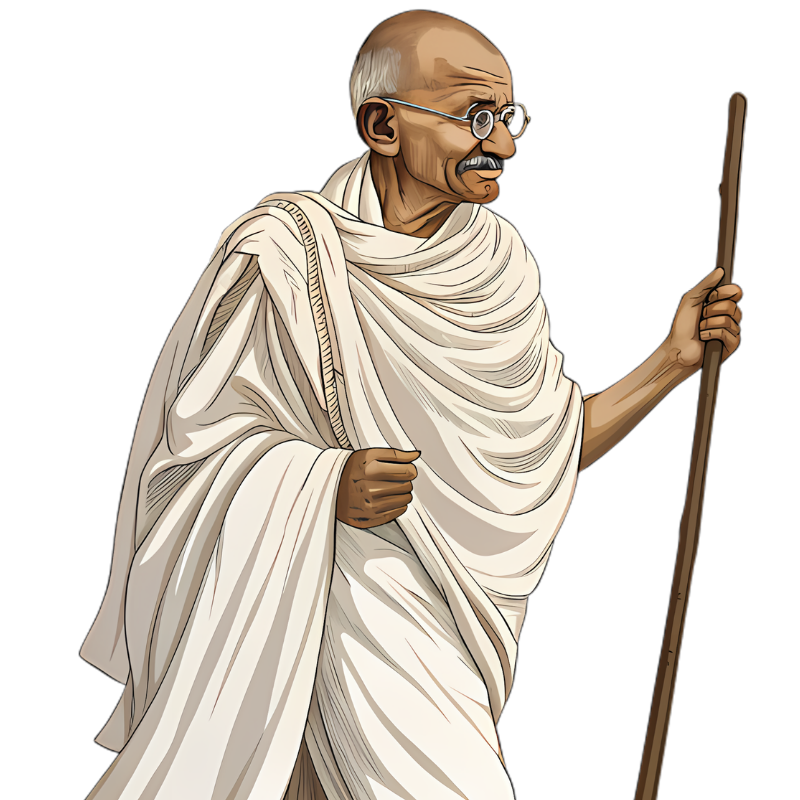 Mahatma Gandhi walking with his cane